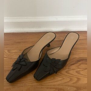 leather flower kitten heels